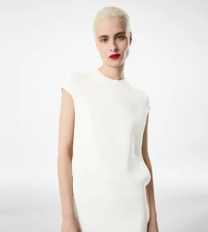 SILK DOUBLE GEORGETTE STRETCH EVENING DRESS CHALK online